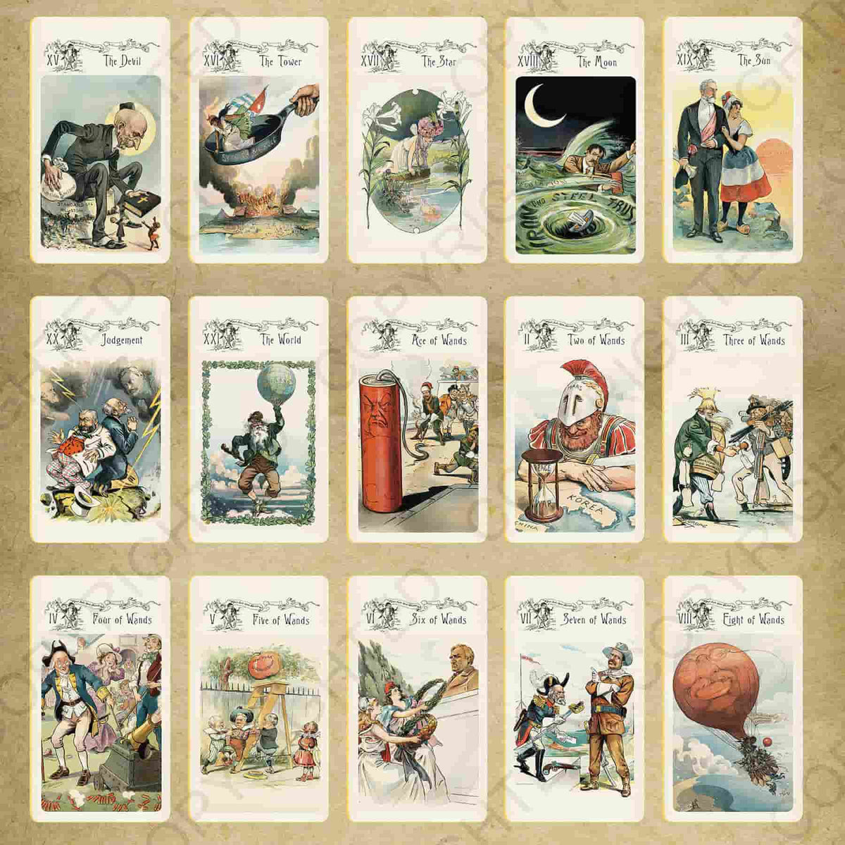 Vestige Tarot card gallery from The Devil to The World and Ace to Eight of Wands