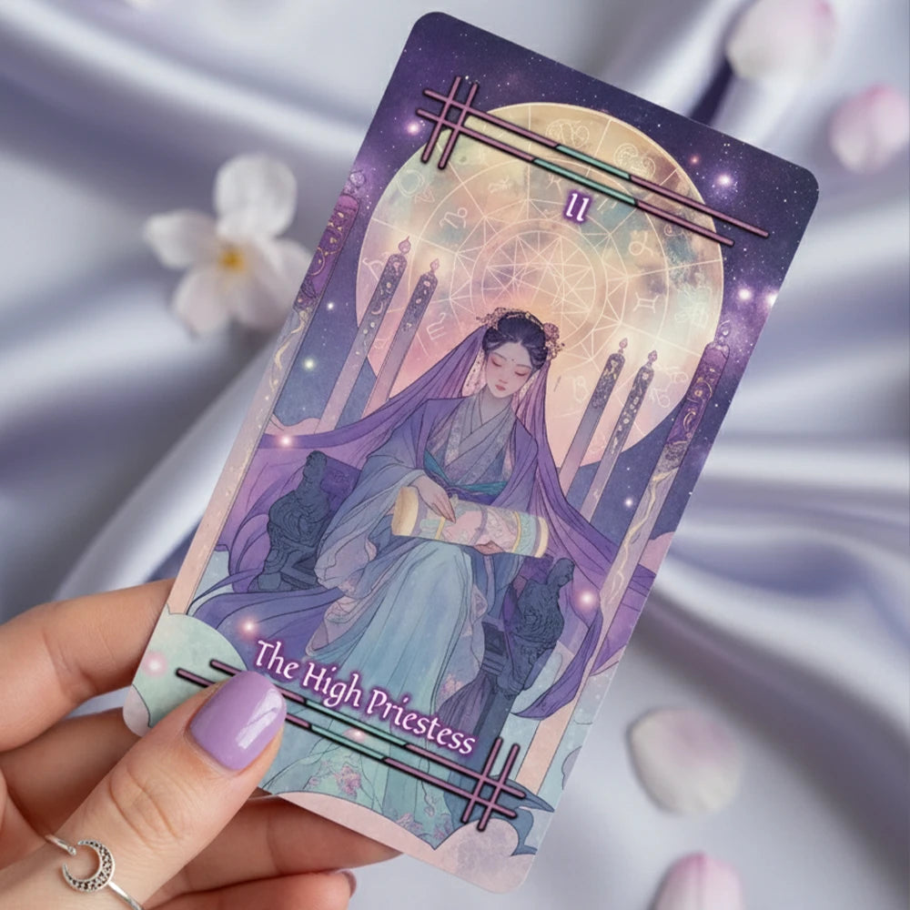 Tabi no Kokoro (Tarot Rider–Waite, 78 Cards, Black EDGE, Matte Finish, Pink Metallic Foil)