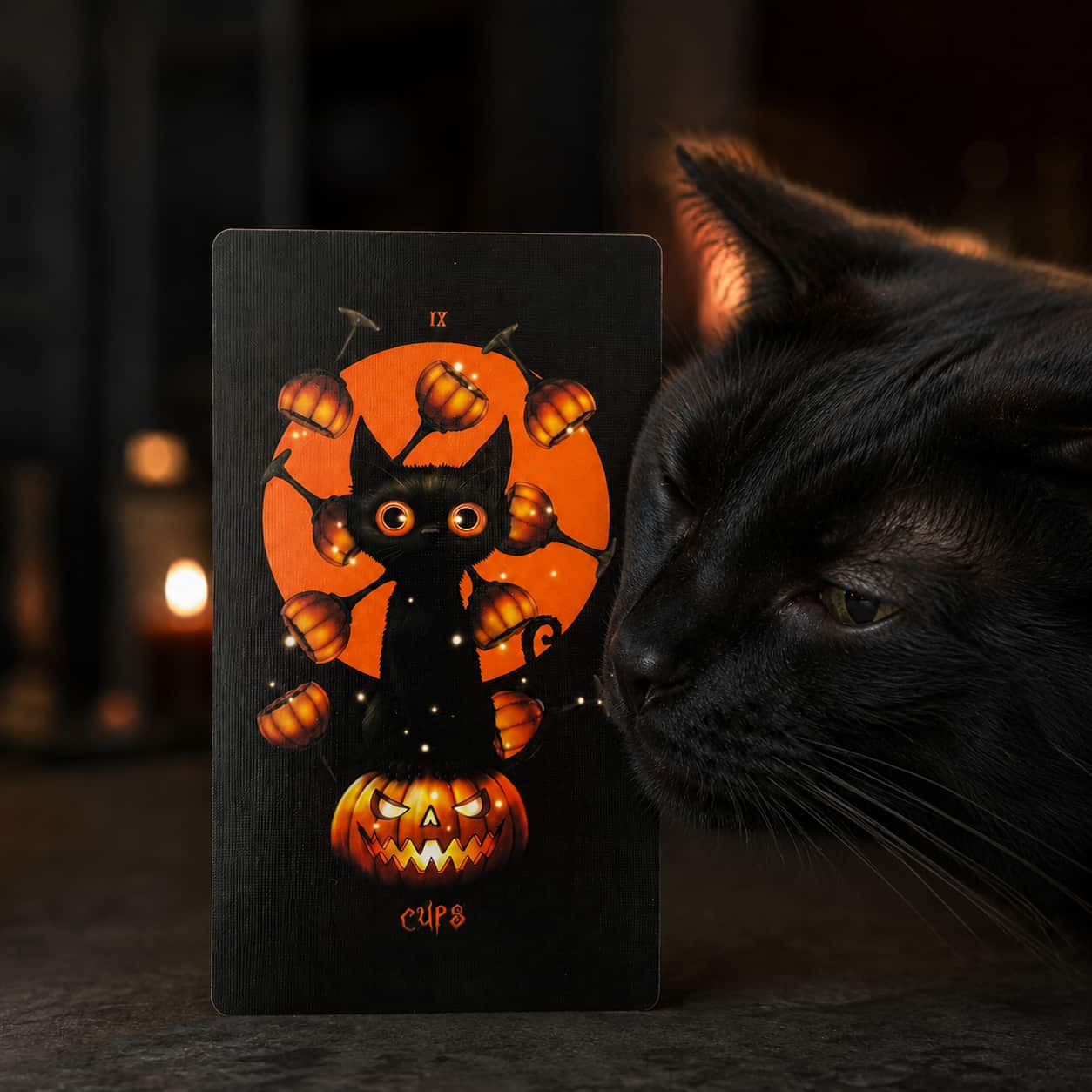 Halloween Tarot Deck – 78 Cards, Pumpkin Gilded Edges, Guidebook