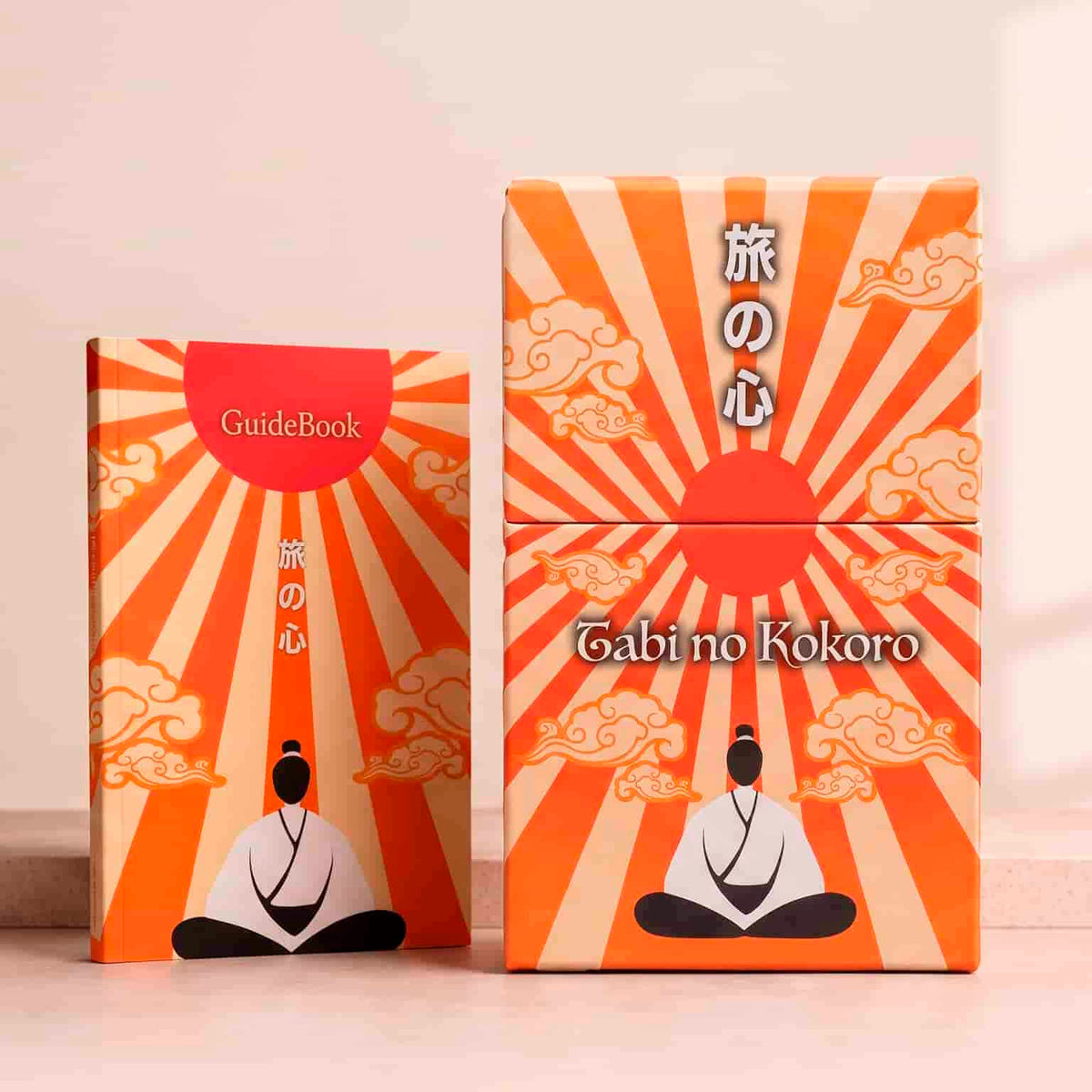 Tabi no Kokoro Tarot collector box with printed guidebook, orange rising sun design