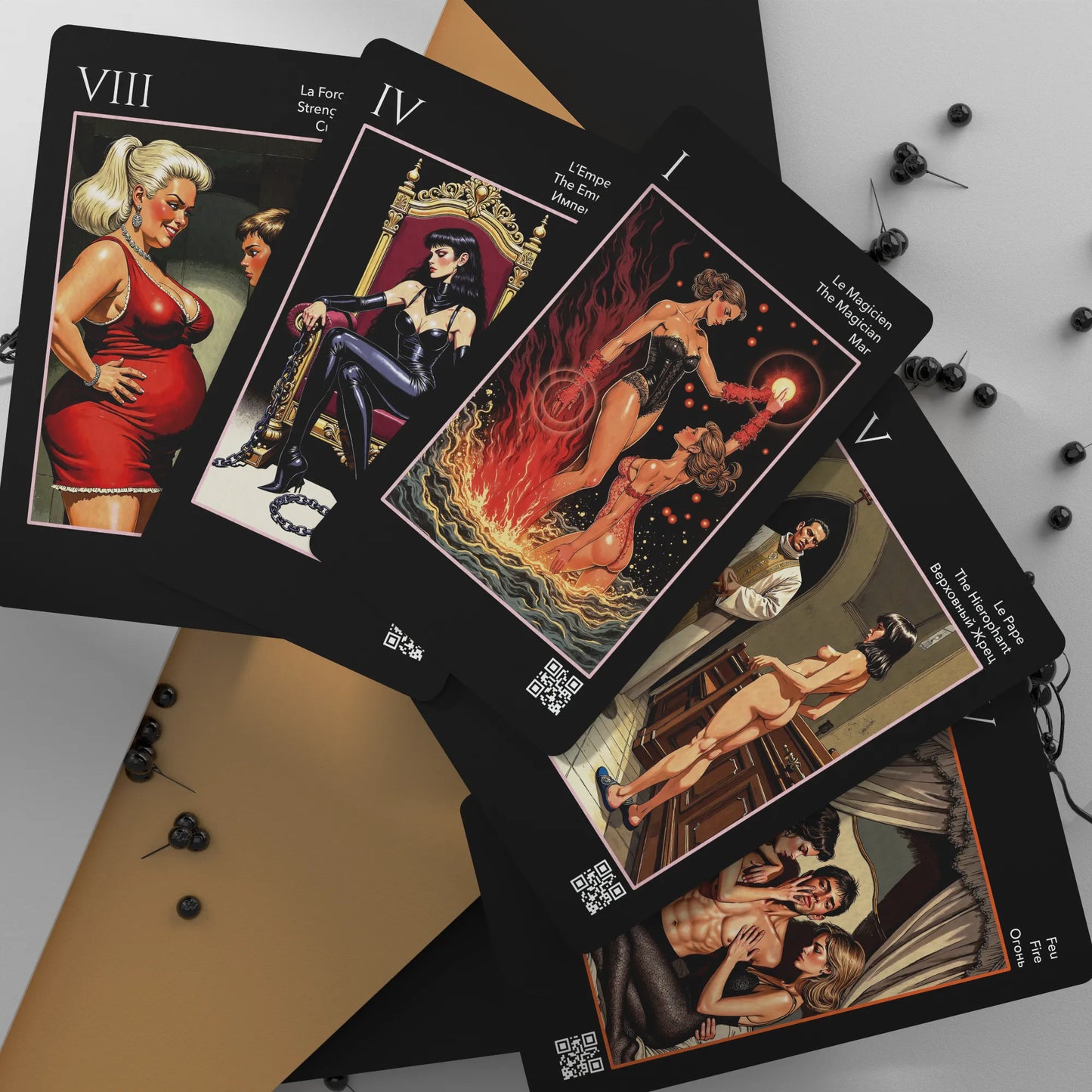 Les Fantaisie d’Amour (Tarot-Manara, 78 cards, Gold Metallic Foil, Black EDGE, Linen Finish)