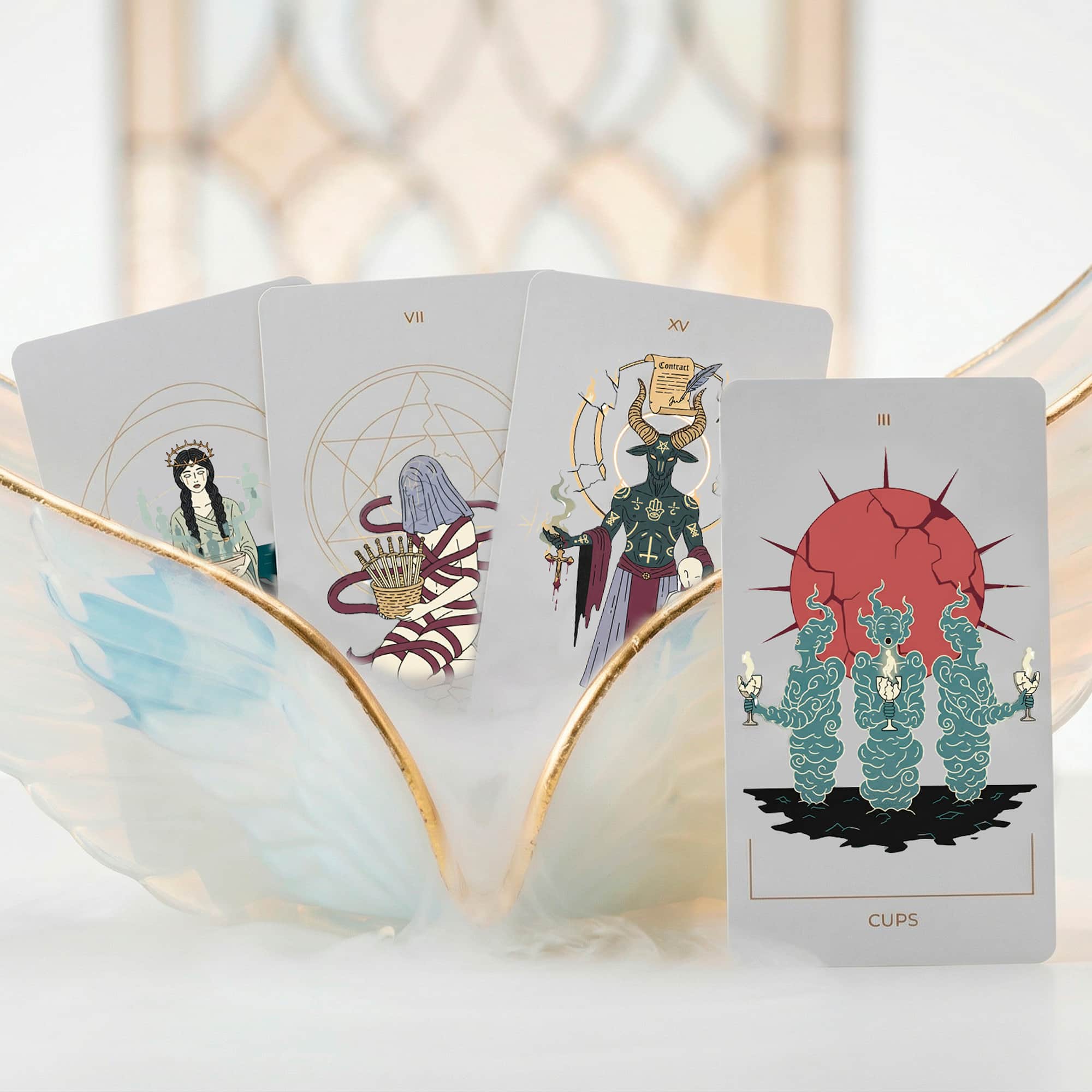 Seraphim Tarot (Tarot Rider–Waite, 78 Cards, 350gsm Linen, Silver Gilded Edges, Printed Guidebook)