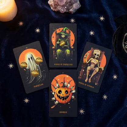 The Halloween Tarot (Tarot Rider–Waite, 78 Cards, Gloss Linen Stock, Pumpkin Gilded Edges, Orange Foil Box)