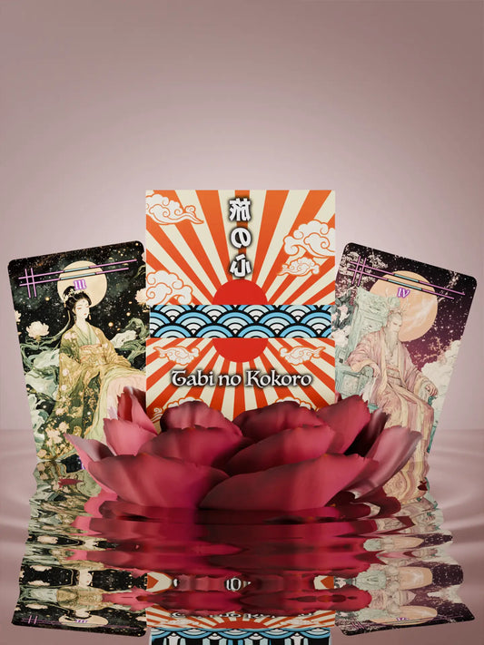 Tabi no Kokoro (Tarot Rider–Waite, 78 Cards, Black EDGE, Matte Finish, Pink Metallic Foil)