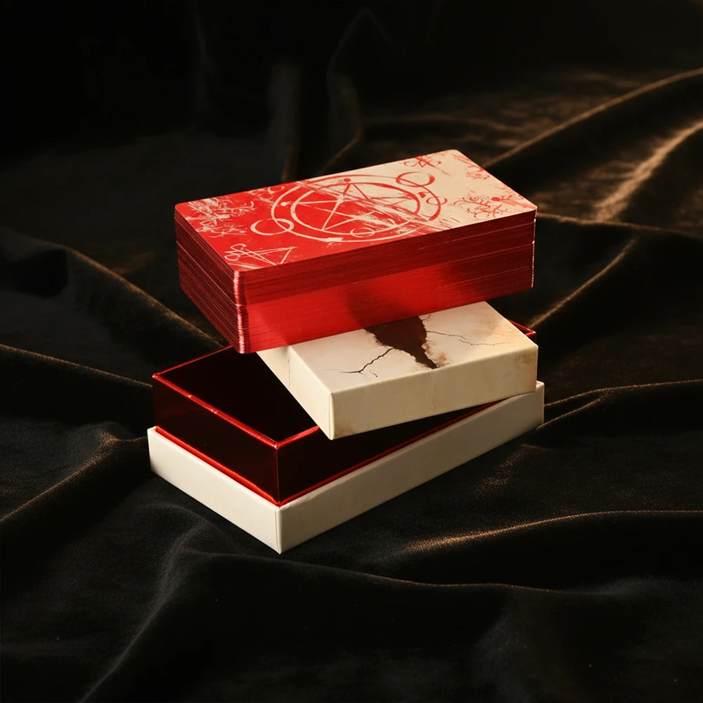 Arcana Obscura (Tarot Rider–Waite, 81 Cards, Red Metallic Foil, Red Laser EDGE, Linen Finish)