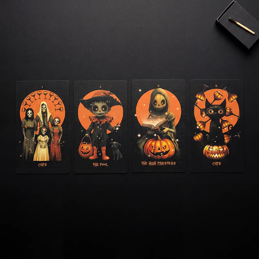 The Halloween Tarot (Tarot Rider–Waite, 78 Cards, Gloss Linen Stock, Pumpkin Gilded Edges, Orange Foil Box)