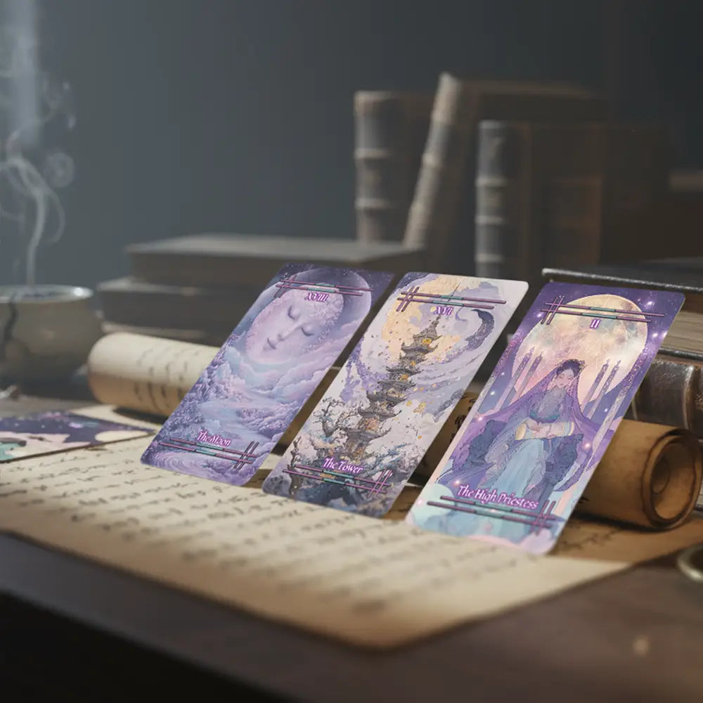 Tabi no Kokoro (Tarot Rider–Waite, 78 Cards, Black EDGE, Matte Finish, Pink Metallic Foil)