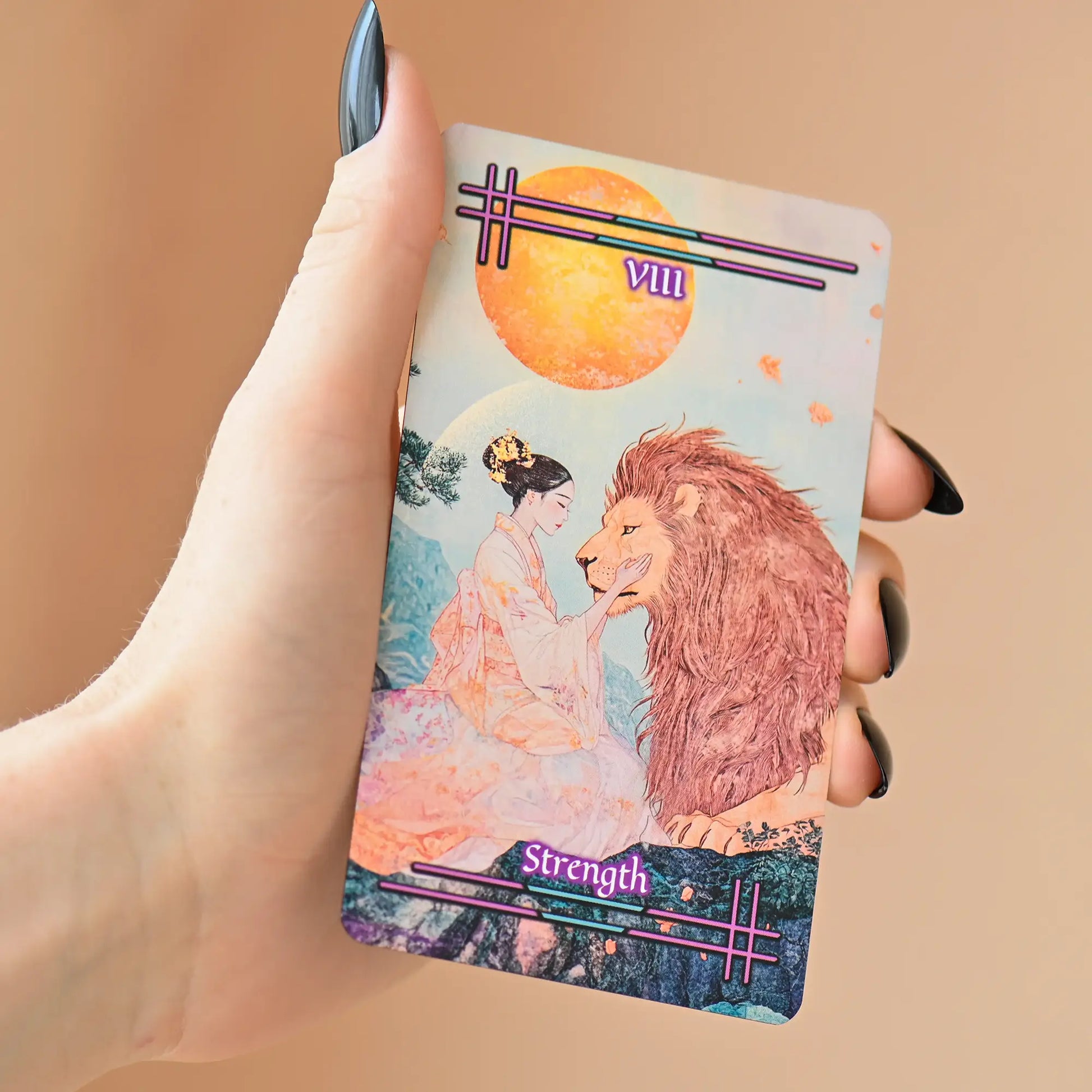 Strenght card in hand tabi no kokoro tarot deck