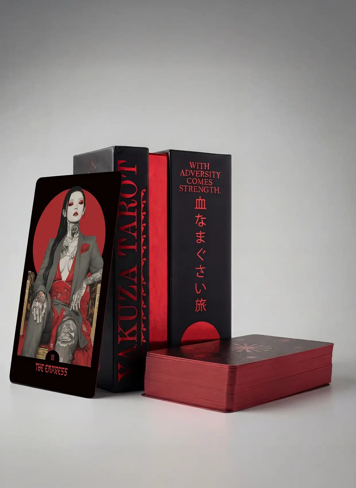 Yakuza Tarot Deck Set – Matte Black Box, Red Edges & 81 Cards