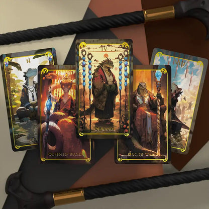 AnimaSoul Tarot Wands cards with reptile spirit characters, Queen and King of Wands