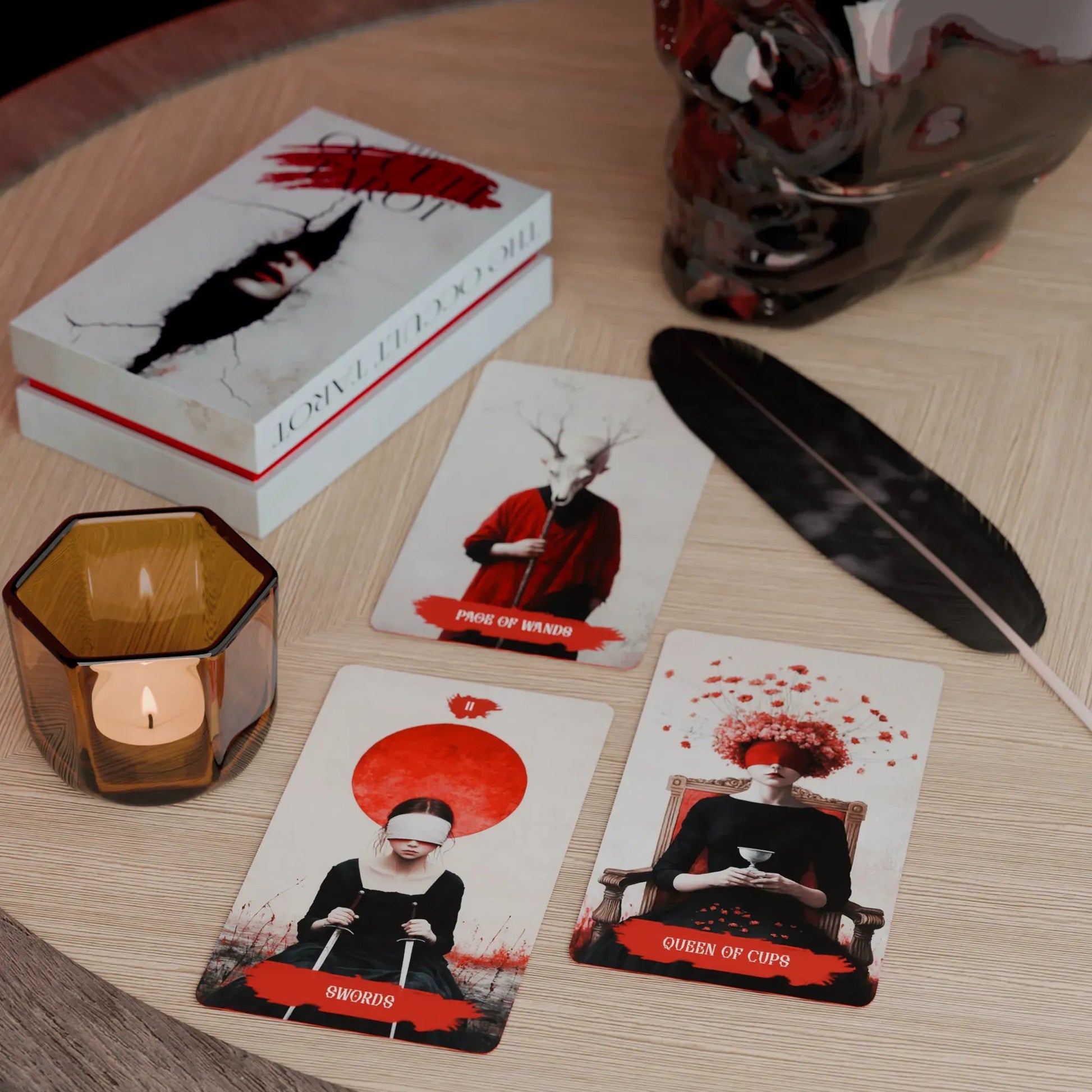 Arcana Obscura (Tarot Rider–Waite, 81 Cards, 350gsm Linen Stock, Red Laser Gilded Edges ) - ManeoShop
