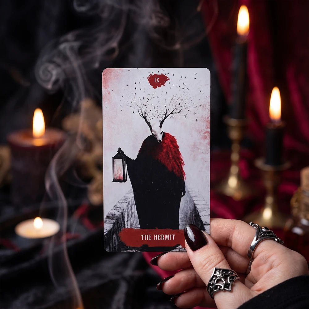 Arcana Obscura (Tarot Rider–Waite, 81 Cards, 350gsm Linen Stock, Red Laser Gilded Edges ) - ManeoShop