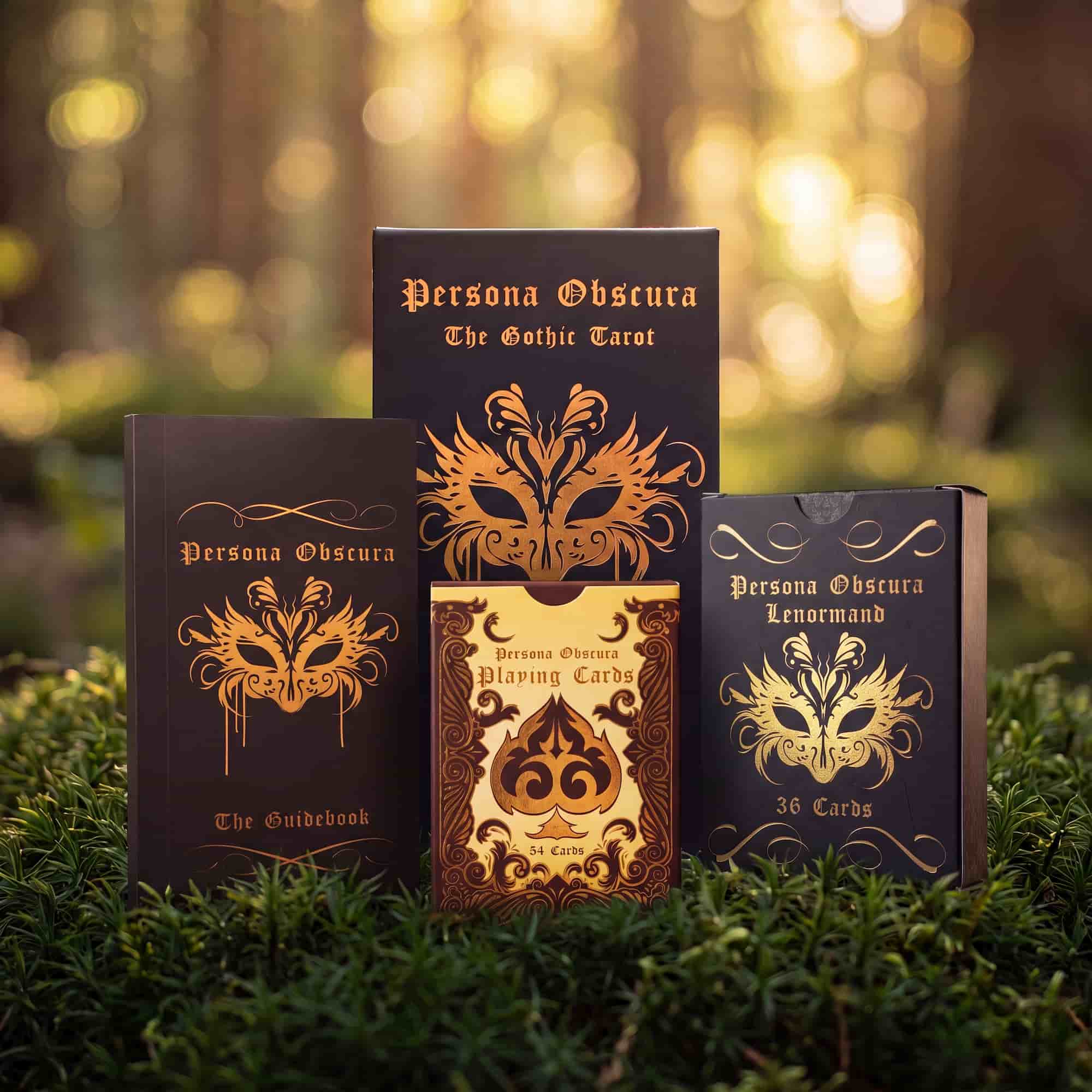 Persona Obscura (Tarot Rider–Waite, 78 Cards, 400gsm, Gilded Edges, Printed Guidebook)