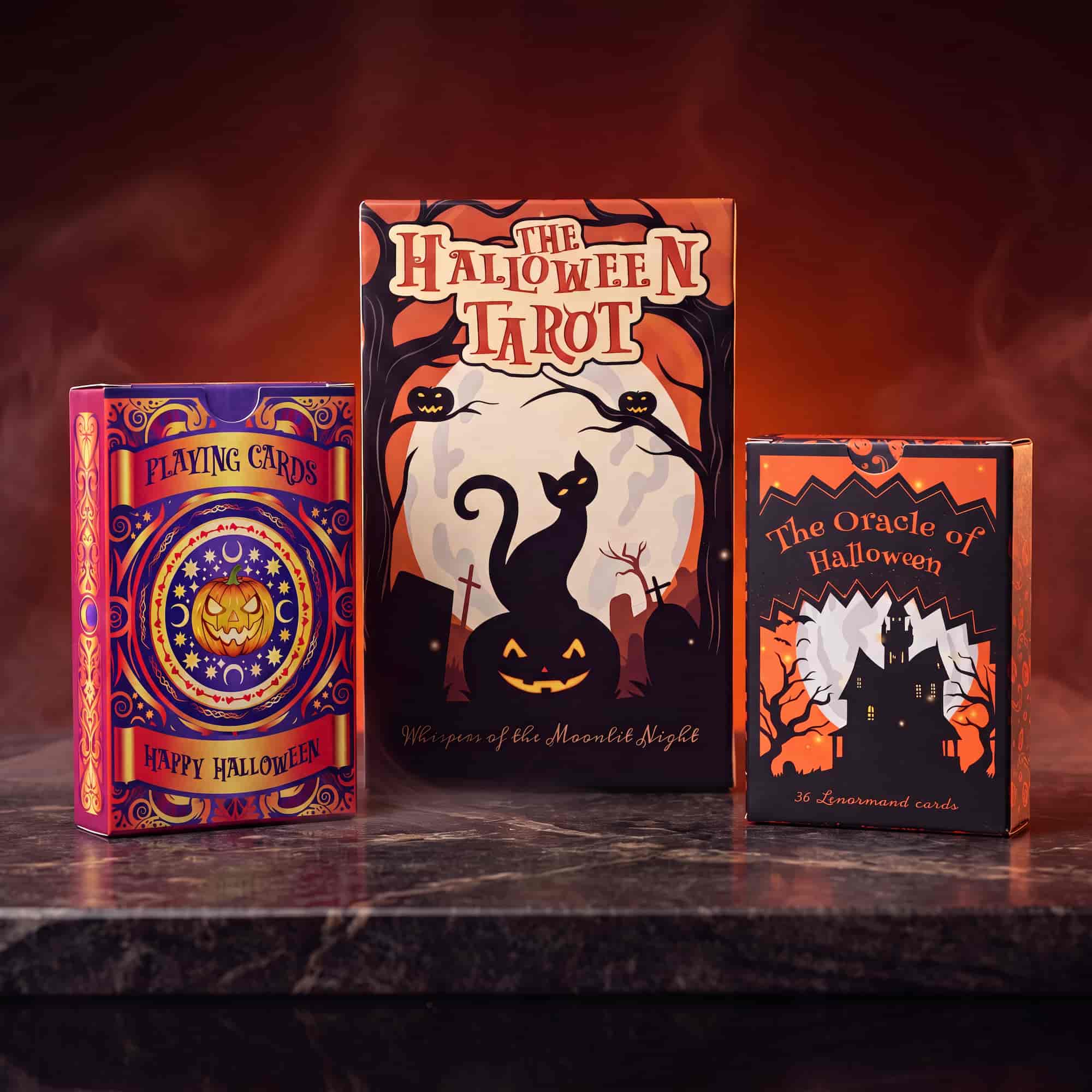 The Halloween Tarot (Tarot Rider–Waite, 81 Cards, Gloss Linen Stock, Pumpkin Gilded Edges, Orange Foil Box)