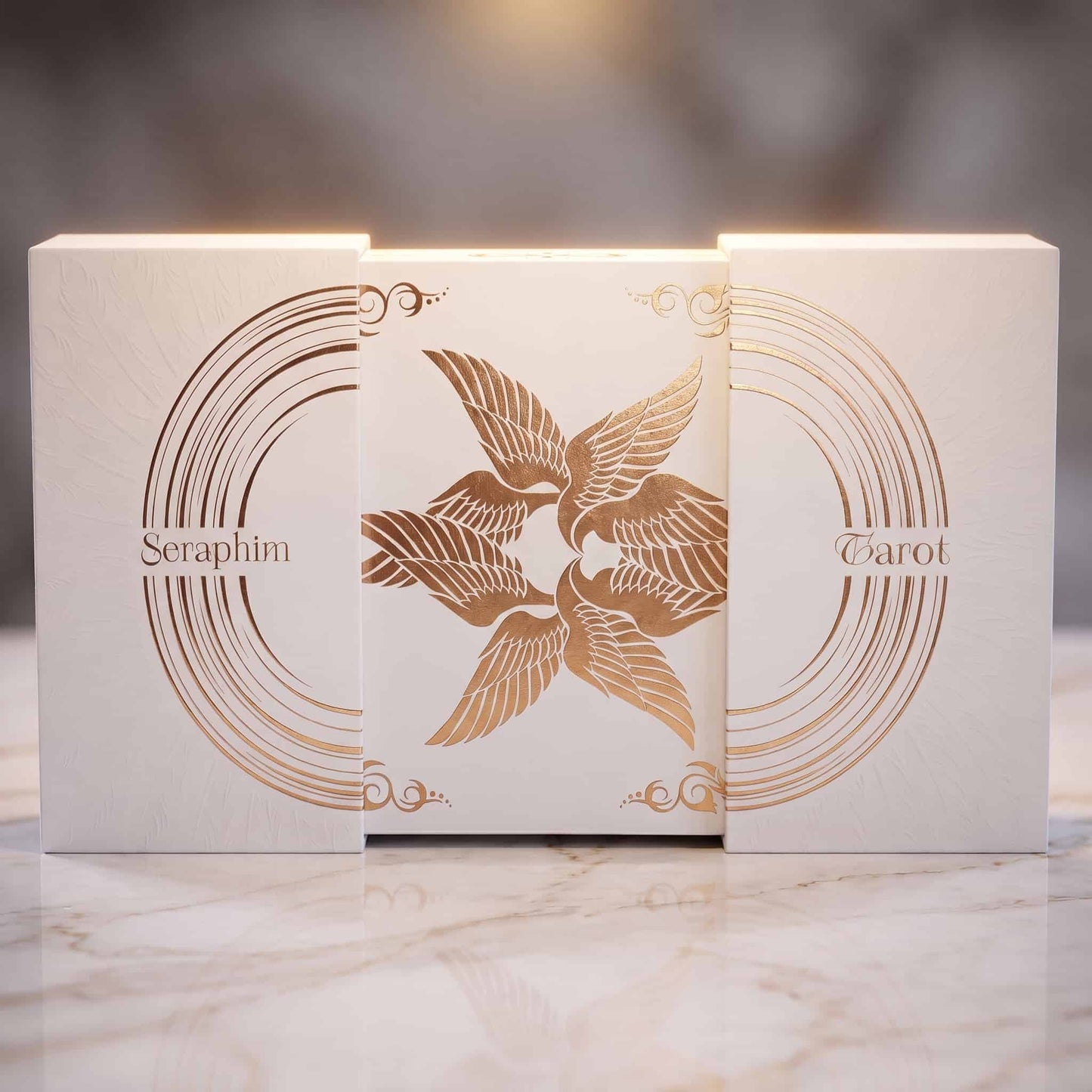 Seraphim Tarot (Tarot Rider–Waite, 78 Cards, 350gsm Linen, Silver Gilded Edges, Printed Guidebook)