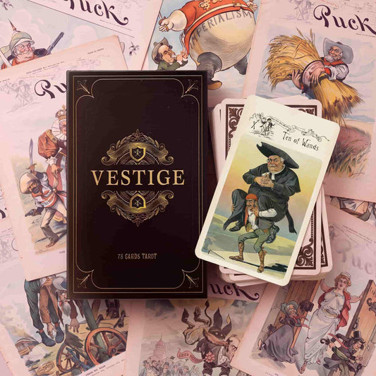 Vestige (Tarot, 78 Cards, NO AI, 350gsm Gloss Linen, Gold Gilded Edges)
