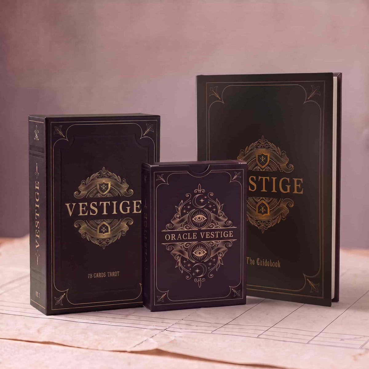 Vestige Tarot box, Oracle Vestige deck and hardcover guidebook set