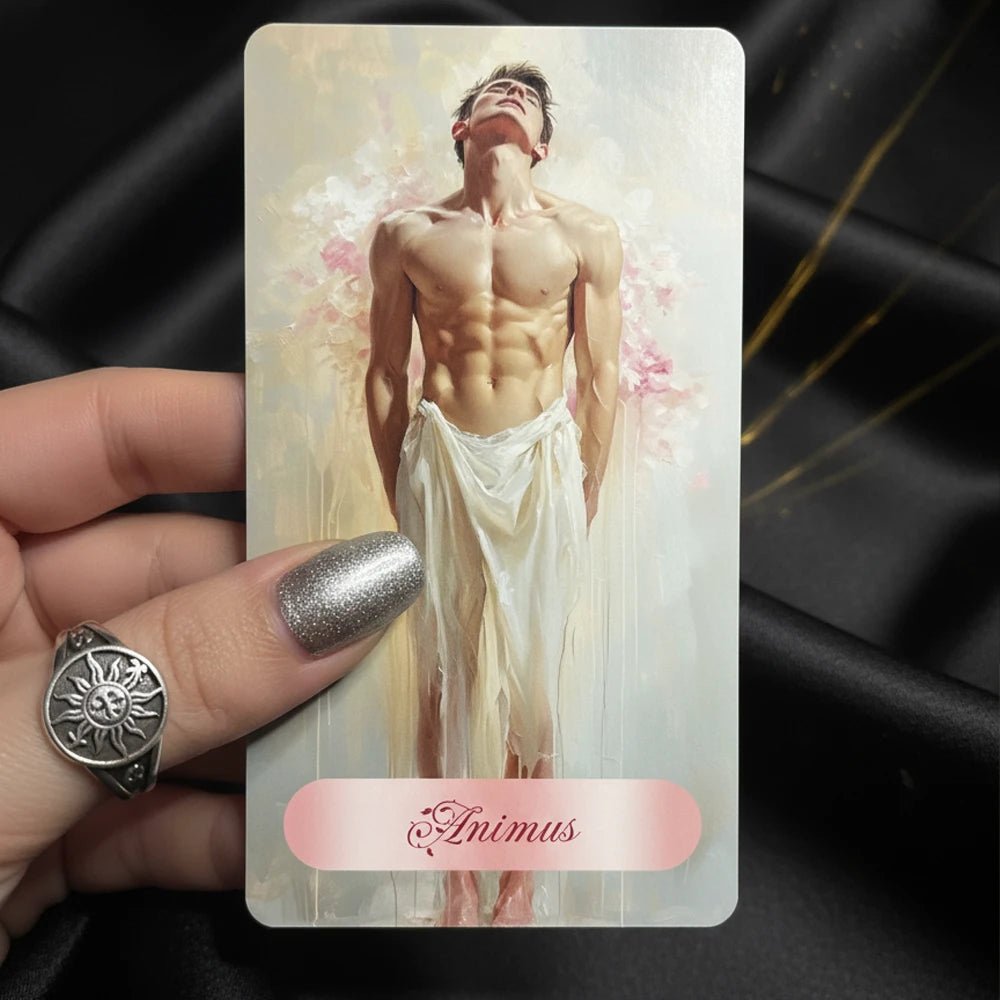 La Petite Braise Lenormand Animus card with male figure in soft light, romantic pastel aesthetic
