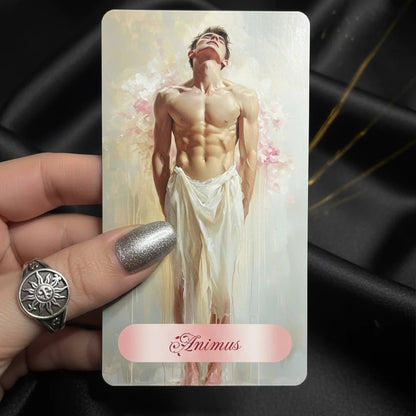 La Petite Braise Lenormand Animus card with male figure in soft light, romantic pastel aesthetic
