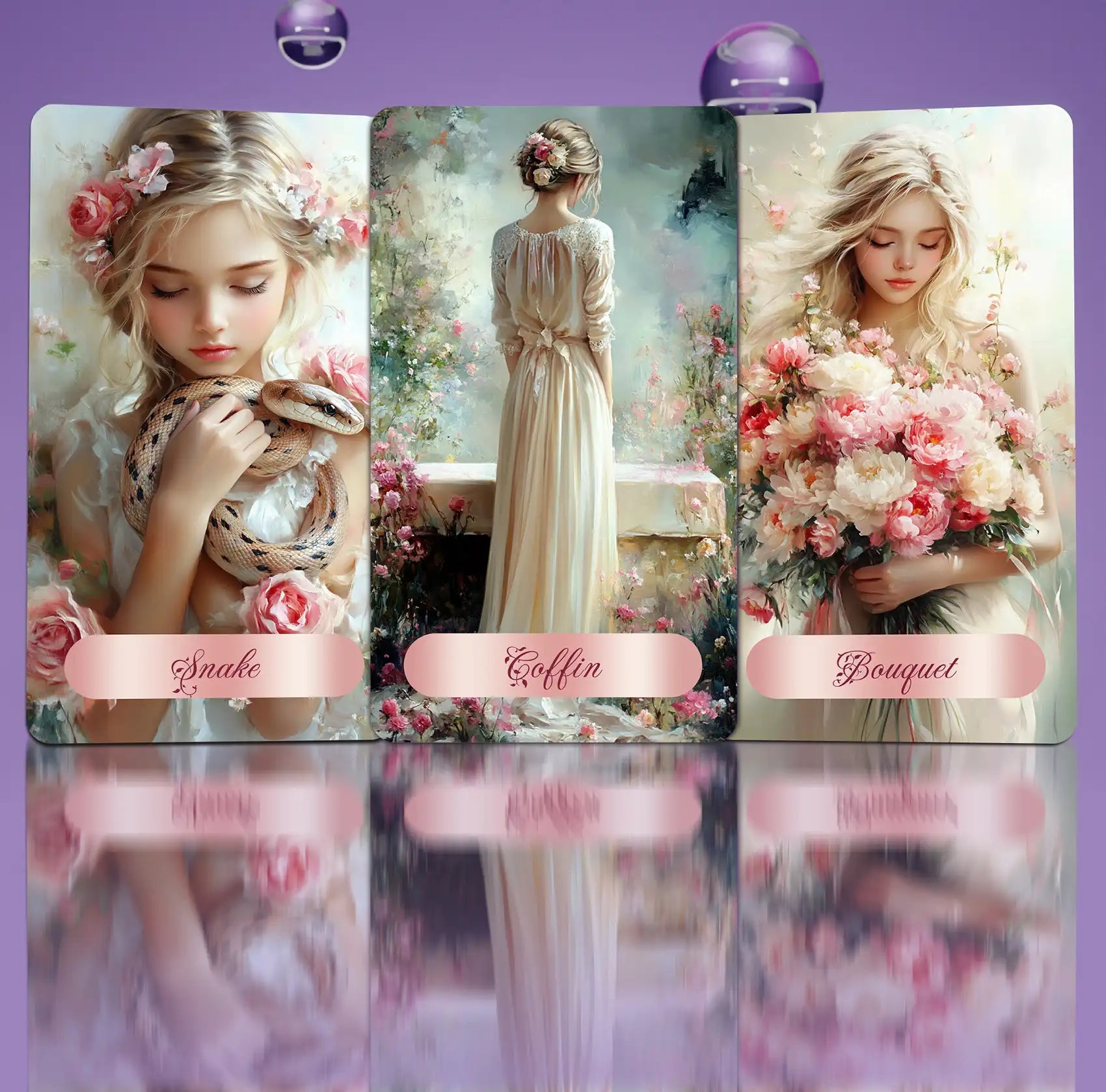 La Petite Braise Lenormand cards Snake Coffin Bouquet soft pastel romantic oracle deck illustrations