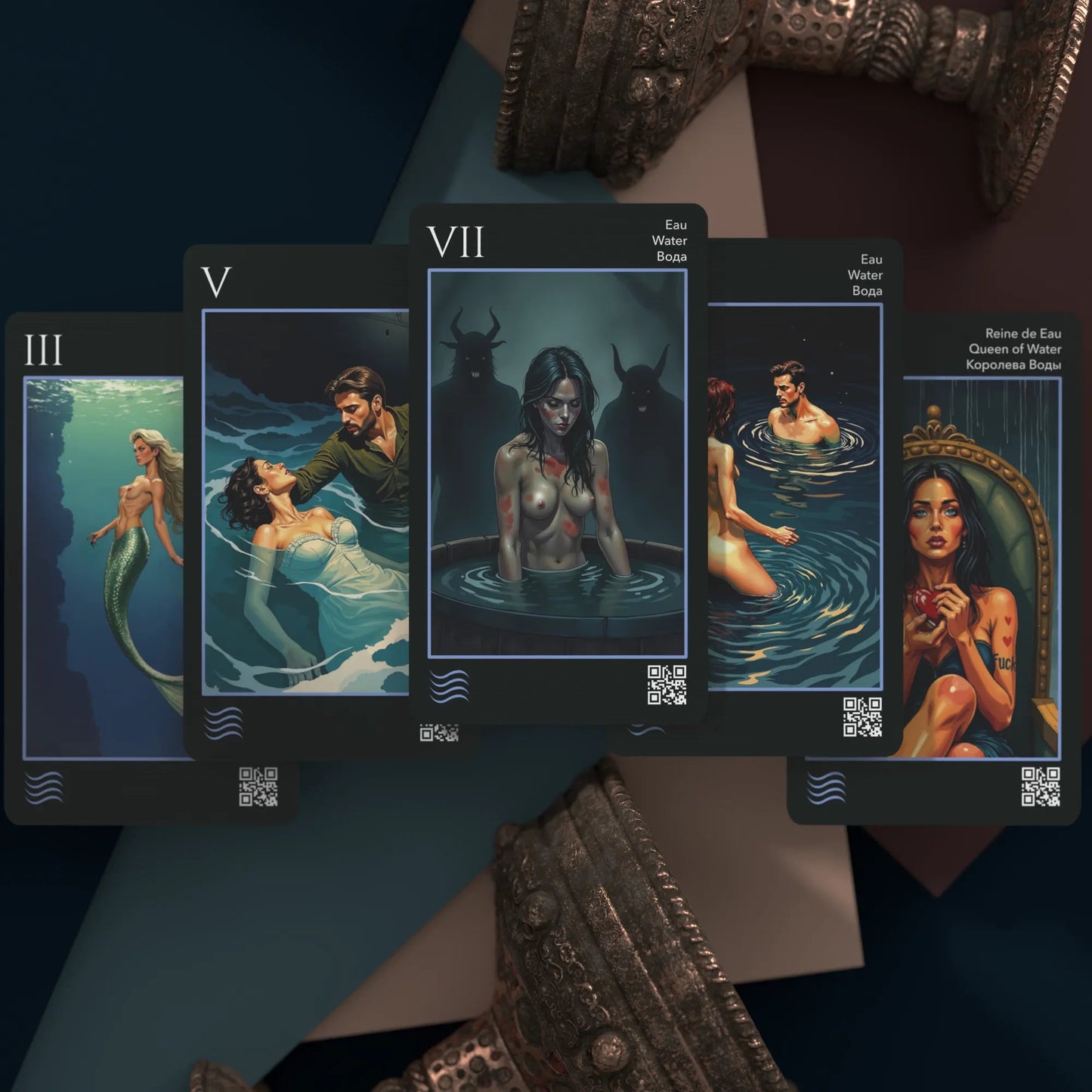 Les Fantaisie d’Amour (Tarot - Manara, 78 cards, Gold Metallic Foil, Black EDGE, Linen Finish) - ManeoShop