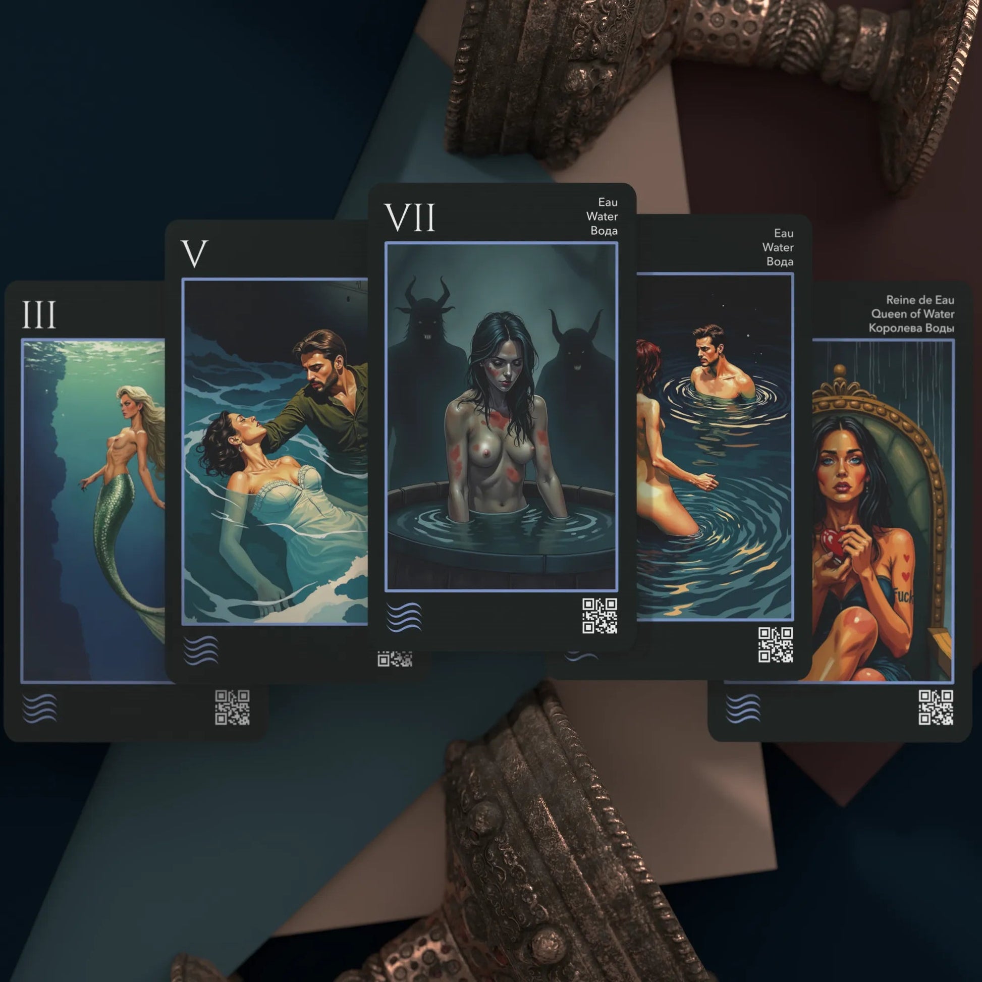 Les Fantaisie d’Amour (Tarot - Manara, 78 cards, Gold Metallic Foil, Black EDGE, Linen Finish) - ManeoShop