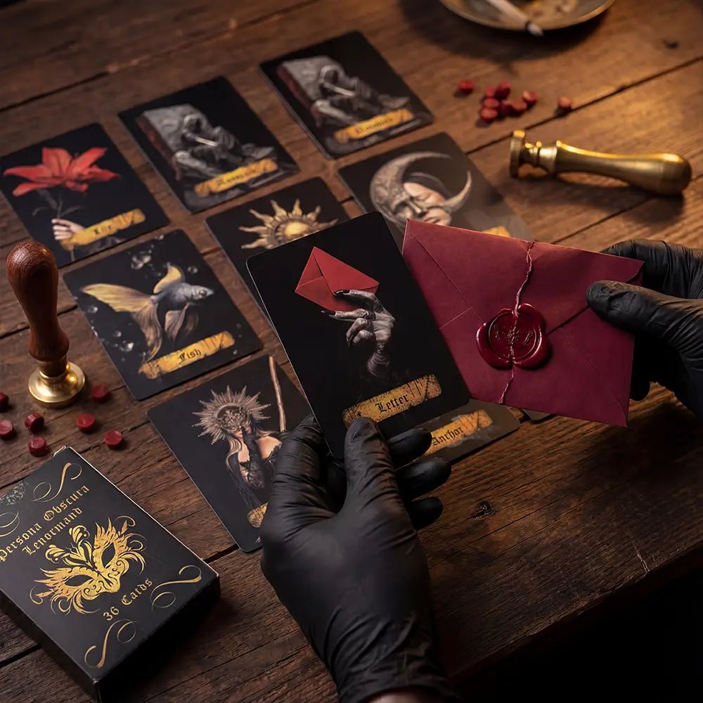 Persona Obscura (36 Cards, Lenormand System, 350gsm Linen, Matte Box, Poker Size, Digital Guidebook) - ManeoShop
