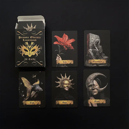 Persona Obscura (36 Cards, Lenormand System, 350gsm Linen, Matte Box, Poker Size, Digital Guidebook) - ManeoShop