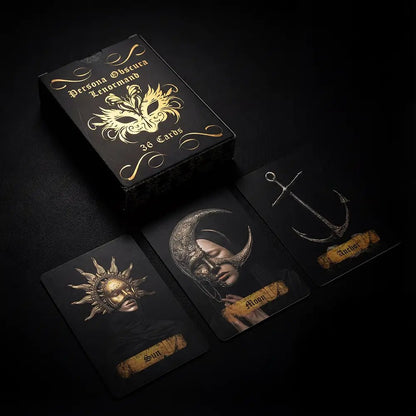 Persona Obscura Lenormand Sun Moon Anchor cards with luxury black gold box dark gothic oracle deck