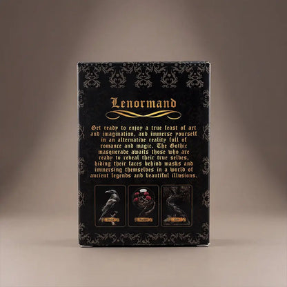 Persona Obscura Lenormand deck back of box gothic design description 36 cards luxury oracle packaging