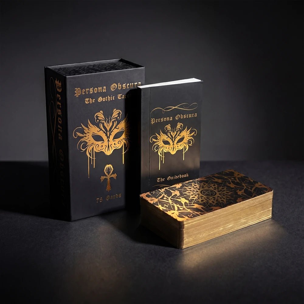 Persona Obscura Tarot deck with guidebook and gold gilded edges luxury gothic tarot set