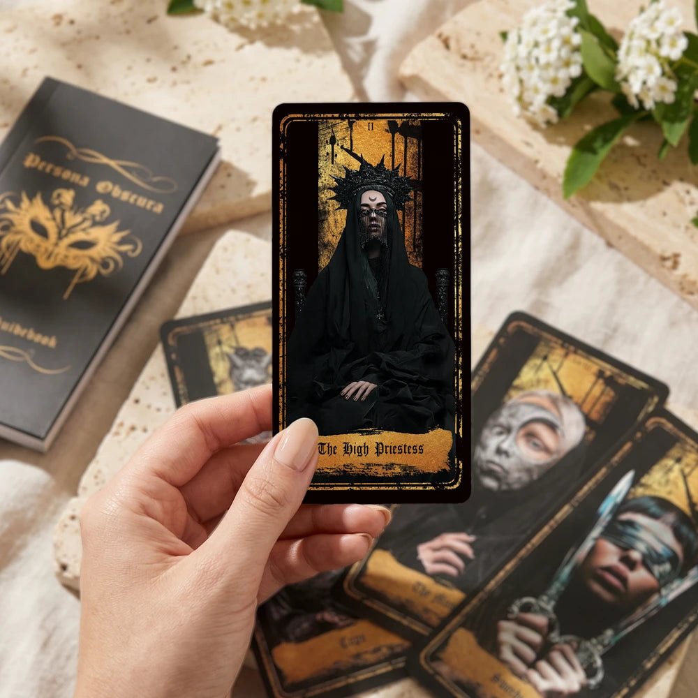 Persona Obscura (Tarot Rider–Waite, 78 Cards, 400gsm Anti - Scratch, Gold Gilded Edges, Printed Guidebook) - ManeoShop