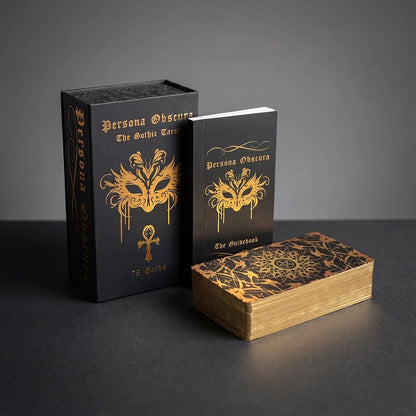 Persona Obscura Tarot box, deck and printed guidebook set, premium “velvet & gold” black