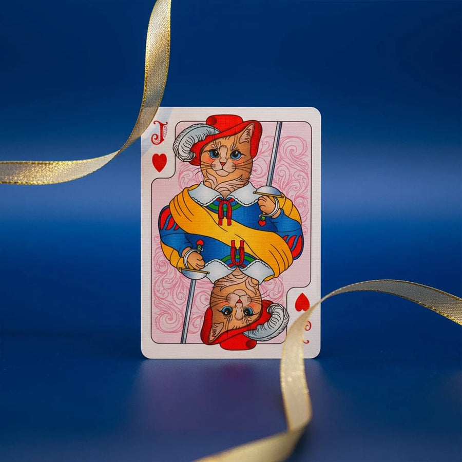Cats Century Jack of Hearts playing card, ginger cat in a red feathered hat