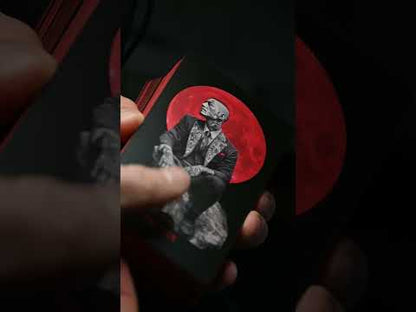 unboxing Yakuza Tarot deck in hands, matte red edges catching light