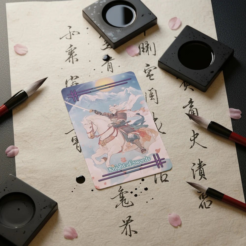 Tabi no Kokoro (Tarot Rider–Waite, 78 Cards, 350gsm Matte, Black Edges, Pink Metallic Foil) - ManeoShop