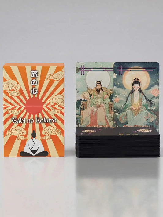 Tabi no Kokoro (Tarot Rider–Waite, 78 Cards, 350gsm Matte, Black Edges, Pink Metallic Foil) - ManeoShop