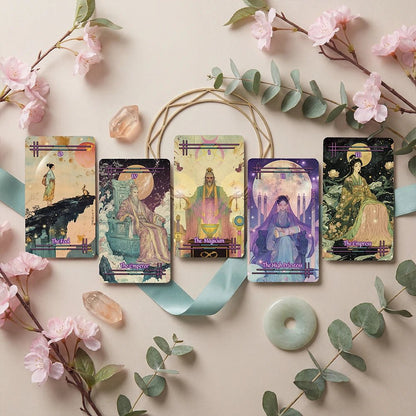 Tabi no Kokoro (Tarot Rider–Waite, 78 Cards, 350gsm Matte, Black Edges, Pink Metallic Foil) - ManeoShop