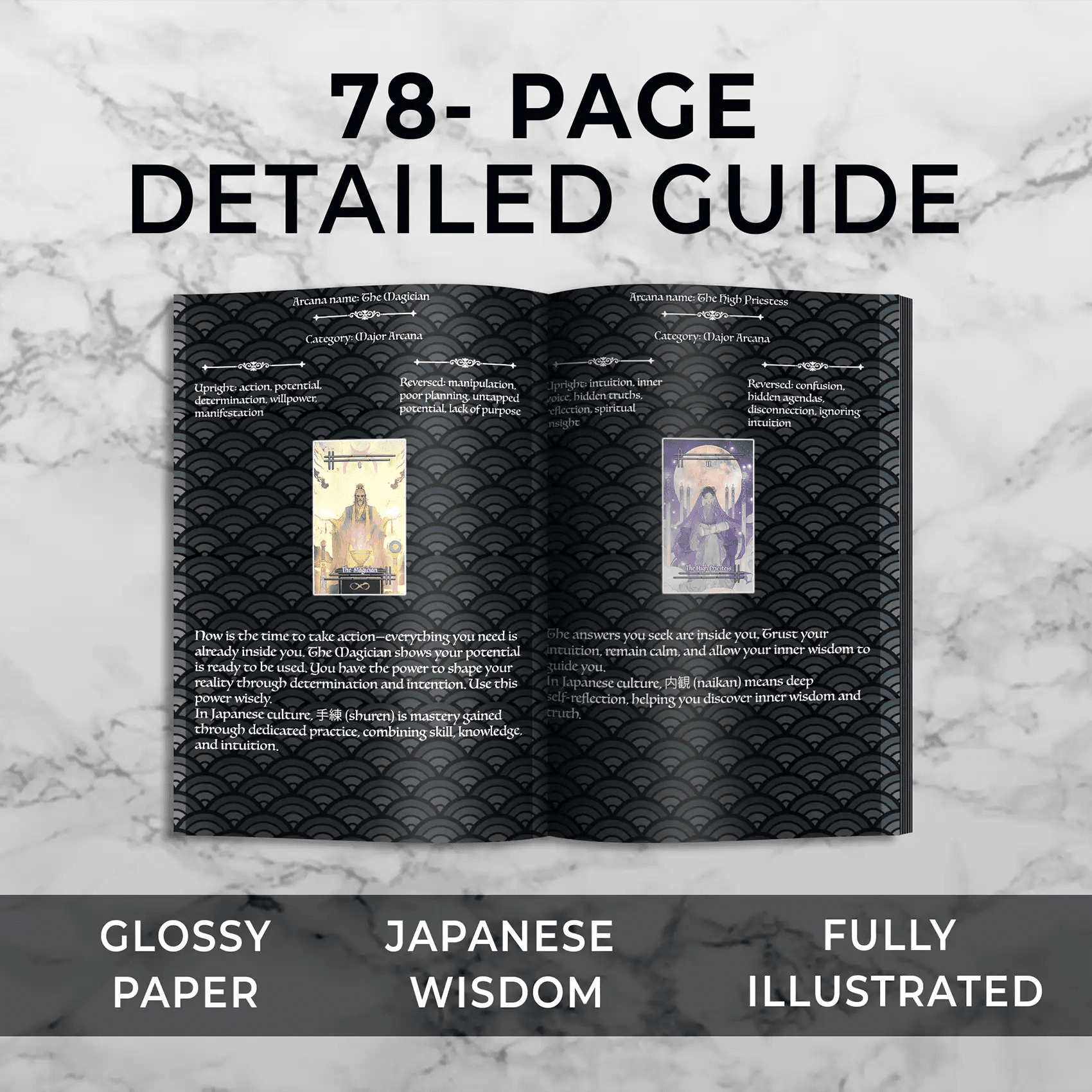 Tabi no Kokoro (Tarot Rider–Waite, 78 Cards, 350gsm Matte, Black Edges, Pink Metallic Foil) - ManeoShop