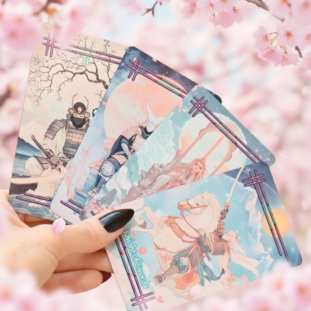 Tabi no Kokoro (Tarot Rider–Waite, 78 Cards, 350gsm Matte, Black Edges, Pink Metallic Foil) - ManeoShop