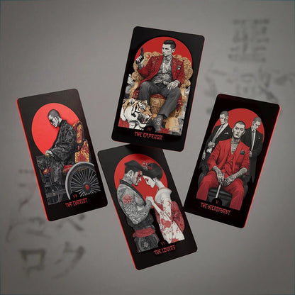 Yakuza Tarot major arcana cards including Emperor Lovers Hierophant and Chariot on neutral background