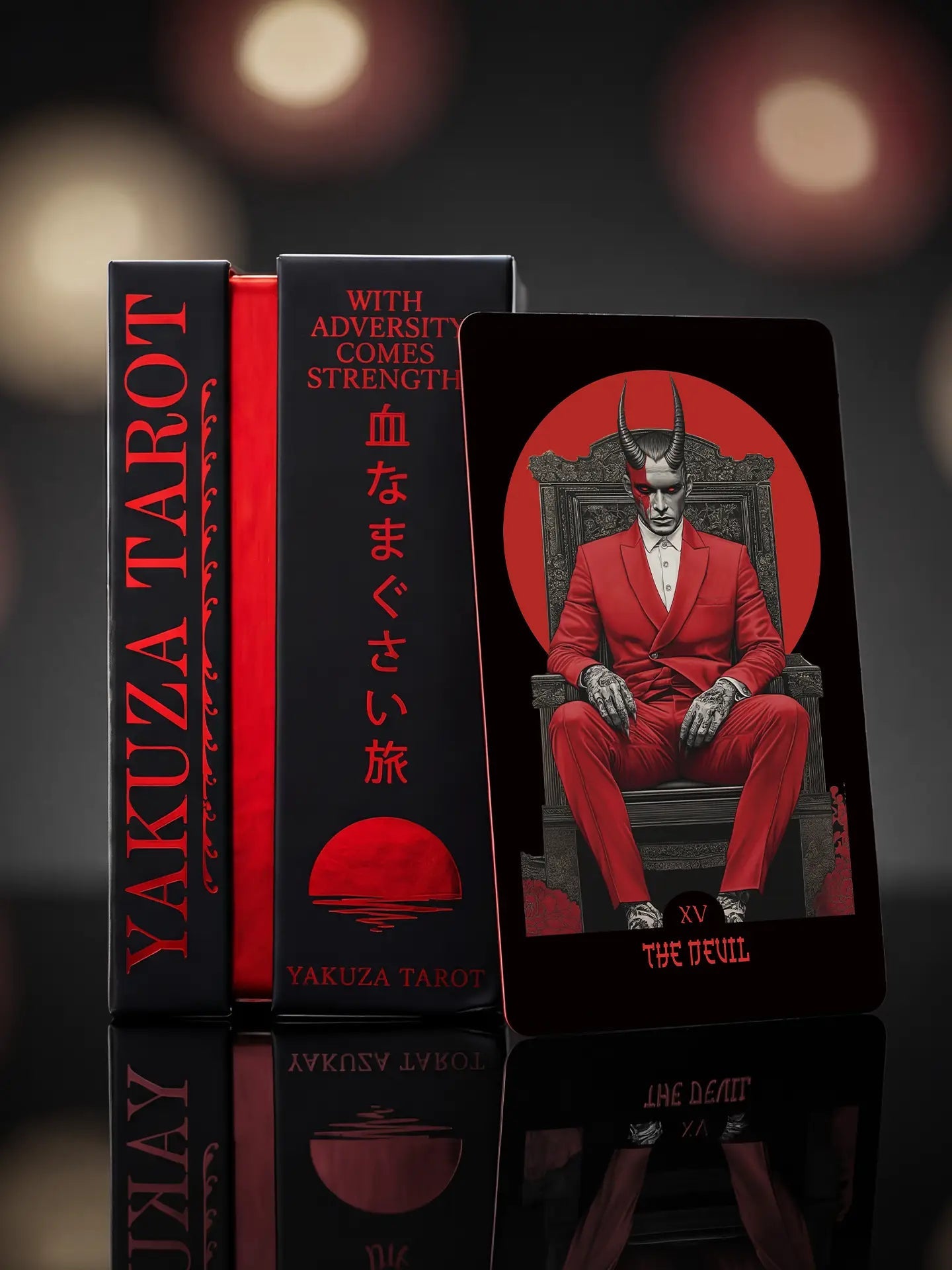 Yakuza Tarot box set with featured card, premium packaging and red foil details