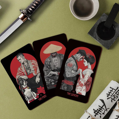 Yakuza Tarot (Tarot Rider–Waite, 81 Cards, Anti - Scratch Linen, Matte Gilded Edges, Printed Guidebook) - ManeoShop
