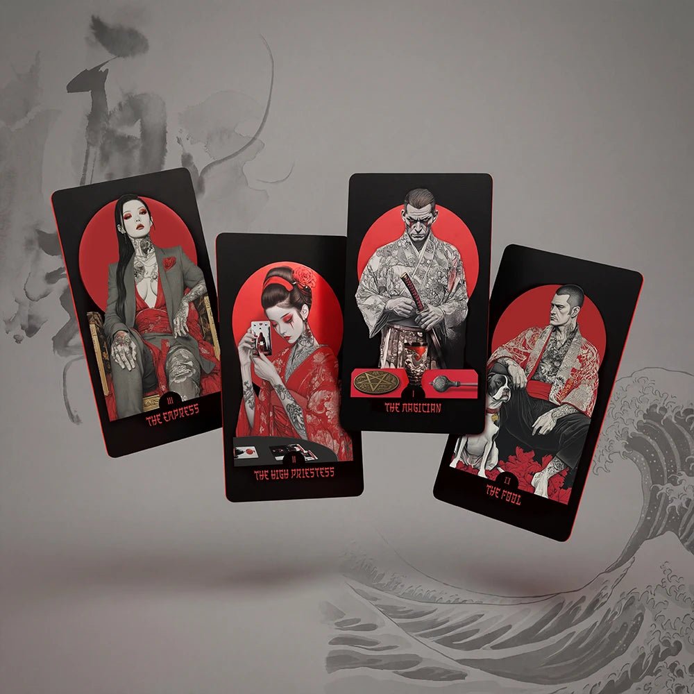 Yakuza Tarot (Tarot Rider–Waite, 81 Cards, Anti - Scratch Linen, Matte Gilded Edges, Printed Guidebook) - ManeoShop